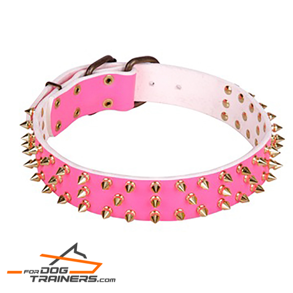 Pink leather dog collar of the best quality