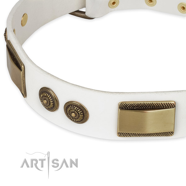 Designer Leather Dog Collar of White Color