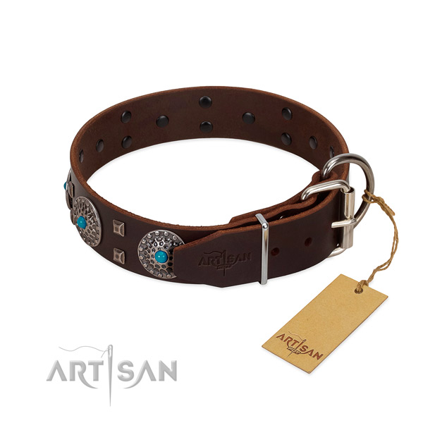 Soft-to-touch dog collar with chrome plated hardware