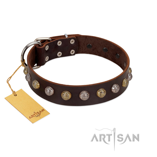 Trendy Dog Collar Decorated with Fashionable Oval Plates and Tiles