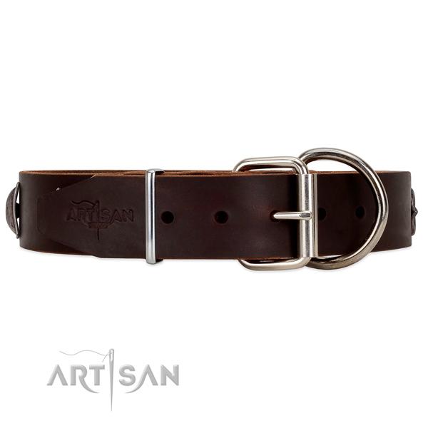 Leather dog collar with strong hardware