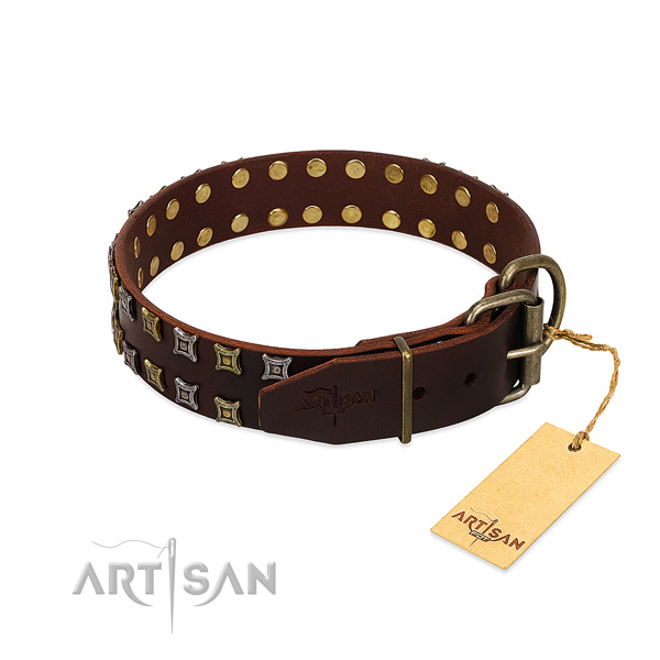 Comfortable Artisan leather dog collar with polished edges