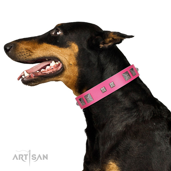 Comfortable walking leather Doberman collar