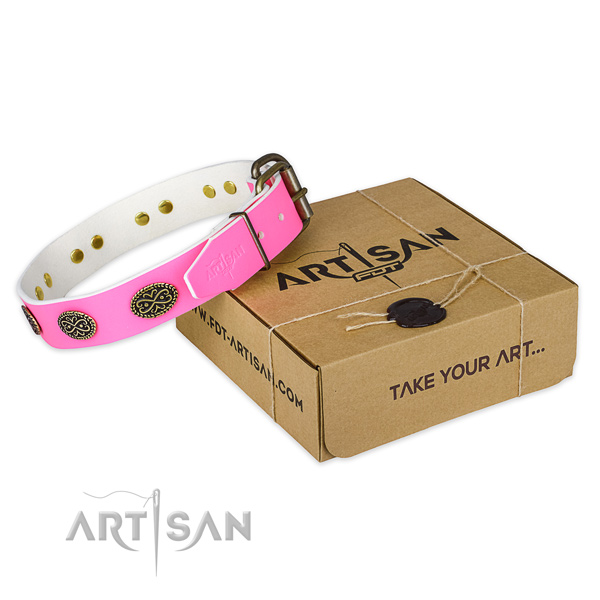 Designer Pink Leather Dog Collar