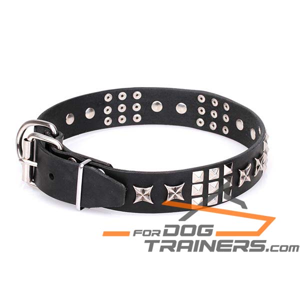 Leather Dog Collar with Chrome Plated Studs