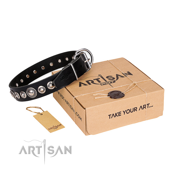 Fashion studded black leather dog collar