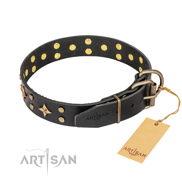 Black leather dog collar with strong hardware