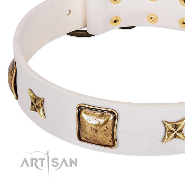 Old bronze-like stars and squares on white leather FDT Artisan collar