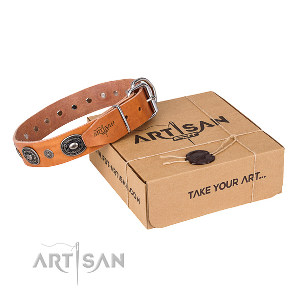 Hypoallergenic tan leather dog collar