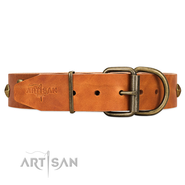 FDT Artisan Tan Leather Dog Collar with Reliable Hardware