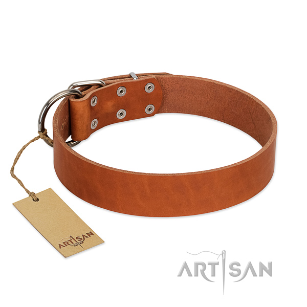 extra Comfortable Tan Leather Dog Collar