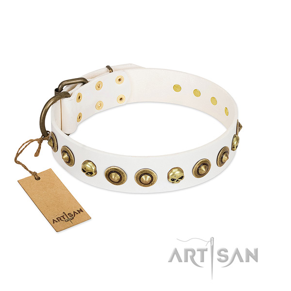 Excellent quality Artisan white leather dog collar