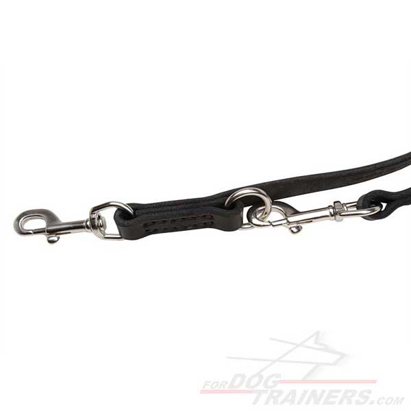 Leather dog leash with 2 snap hook non-rusting